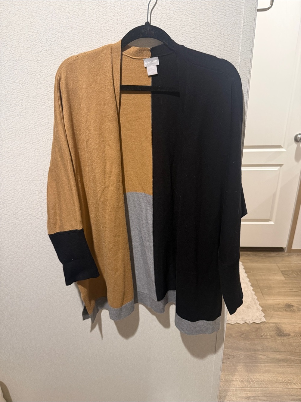 Chico’s Colorblock Open Cardigan - Black, Mustard & Gray - L/XL